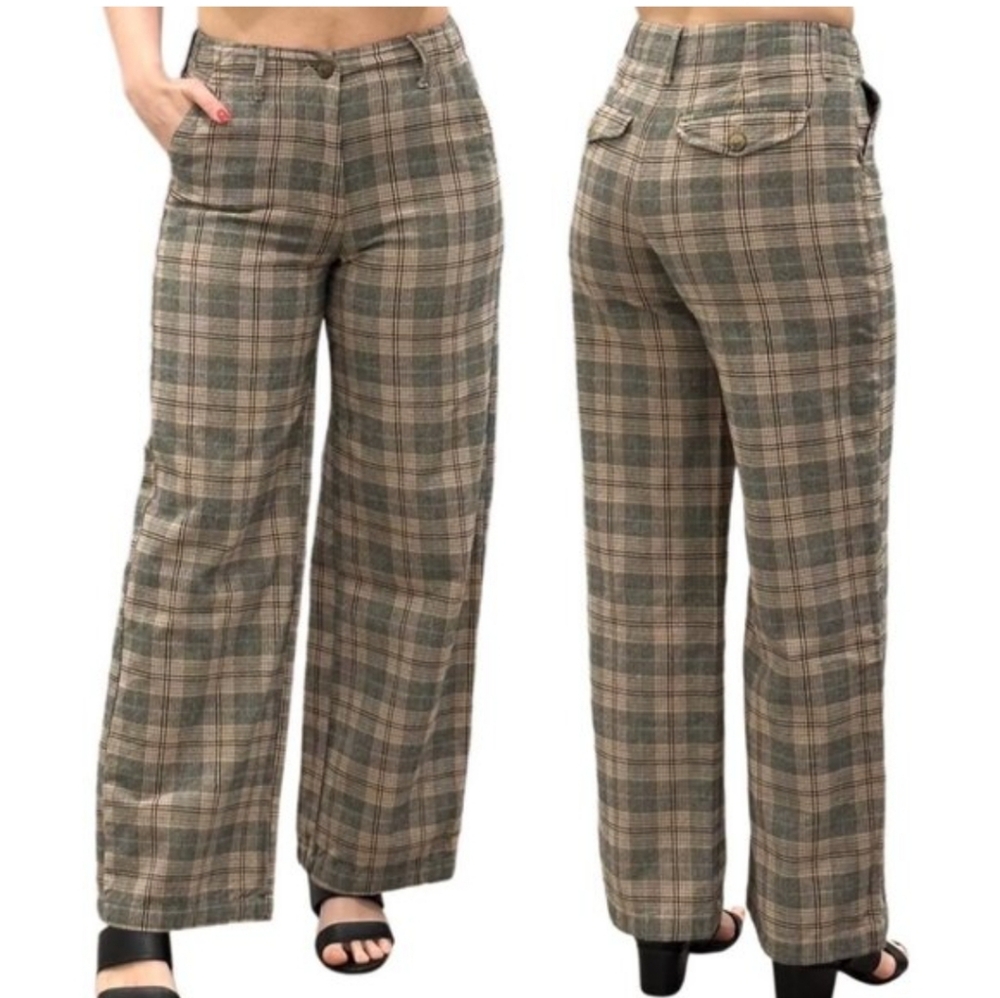American Eagle Hi, rise wide leg plaid pants size 8
